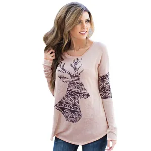 Ladies Tops Women Clothes Print Deer Shirt With Long Sleeve Women Shirts Blouses Plus Size Tunic Women Tops Cotton Boho