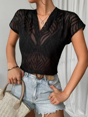 Ladies' V-Neck Jacquard Blouse