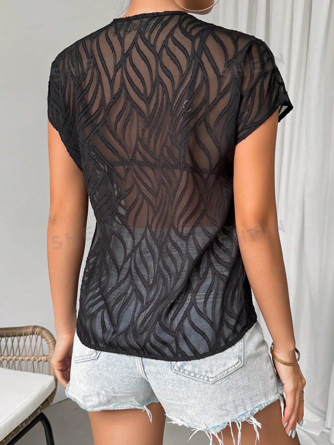 Ladies' V-Neck Jacquard Blouse