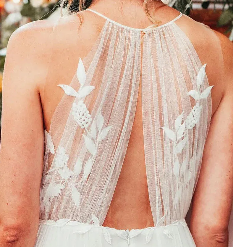 Lakshmigown Beach A Line Wedding Dress Halter Lace Appliques Backless Bridal Gown Beach Bridal Gown trouwjurk Robe de mariee