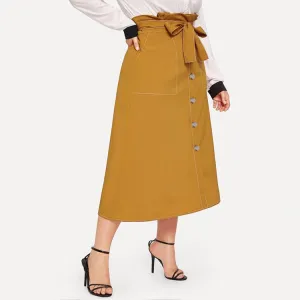 Large Size Women's Contrast Color Single-breasted Skirt
