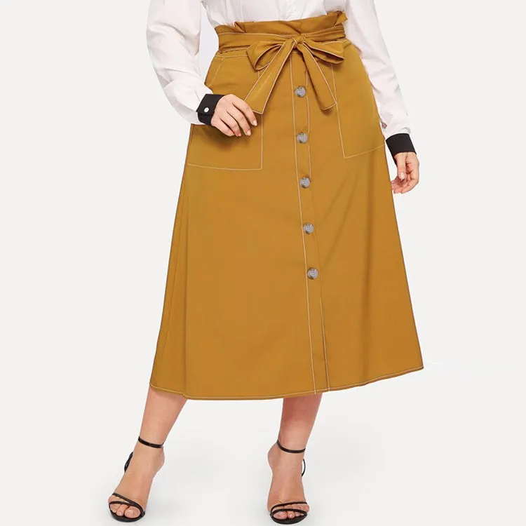 Large Size Women's Contrast Color Single-breasted Skirt