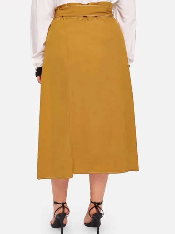 Large Size Women's Contrast Color Single-breasted Skirt