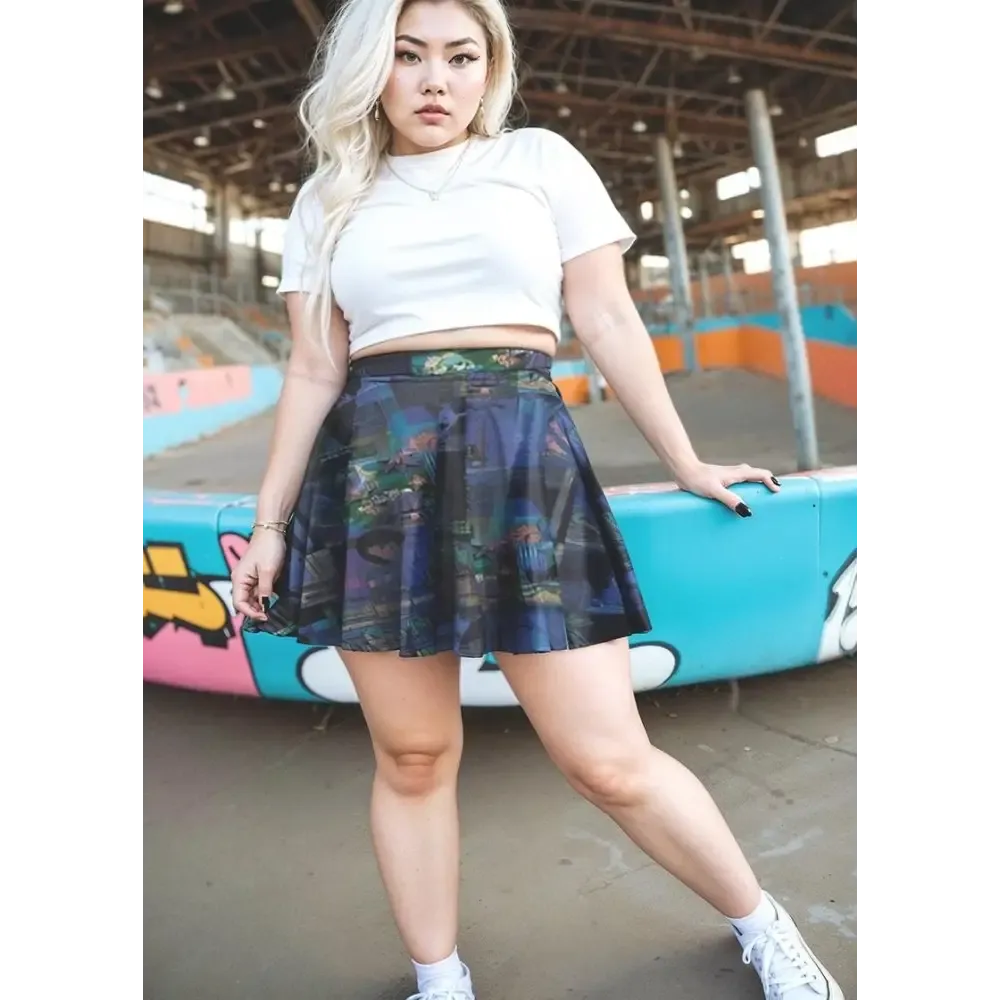 Late Night Aesthetic Anime Skirt with Glitchcore Graphics