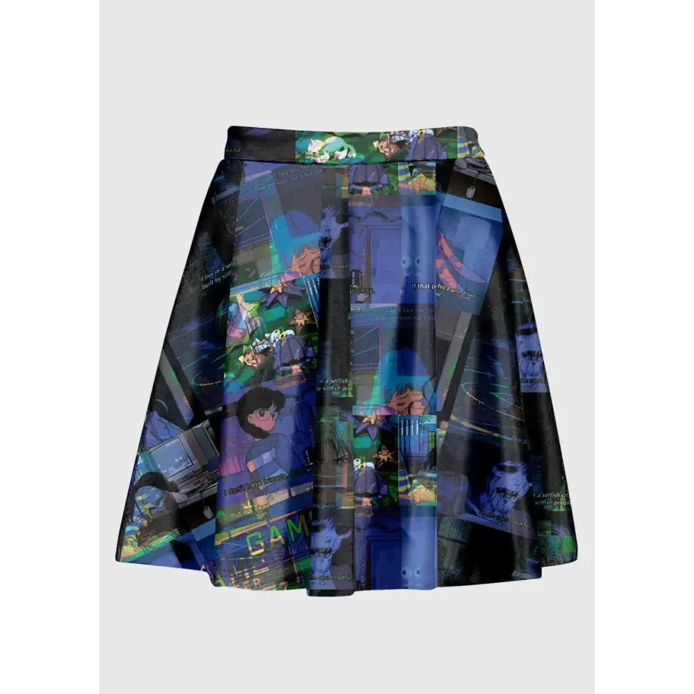 Late Night Aesthetic Anime Skirt with Glitchcore Graphics