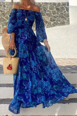 Leila - Floral off-the-shoulder smocked maxi dress for the vacations