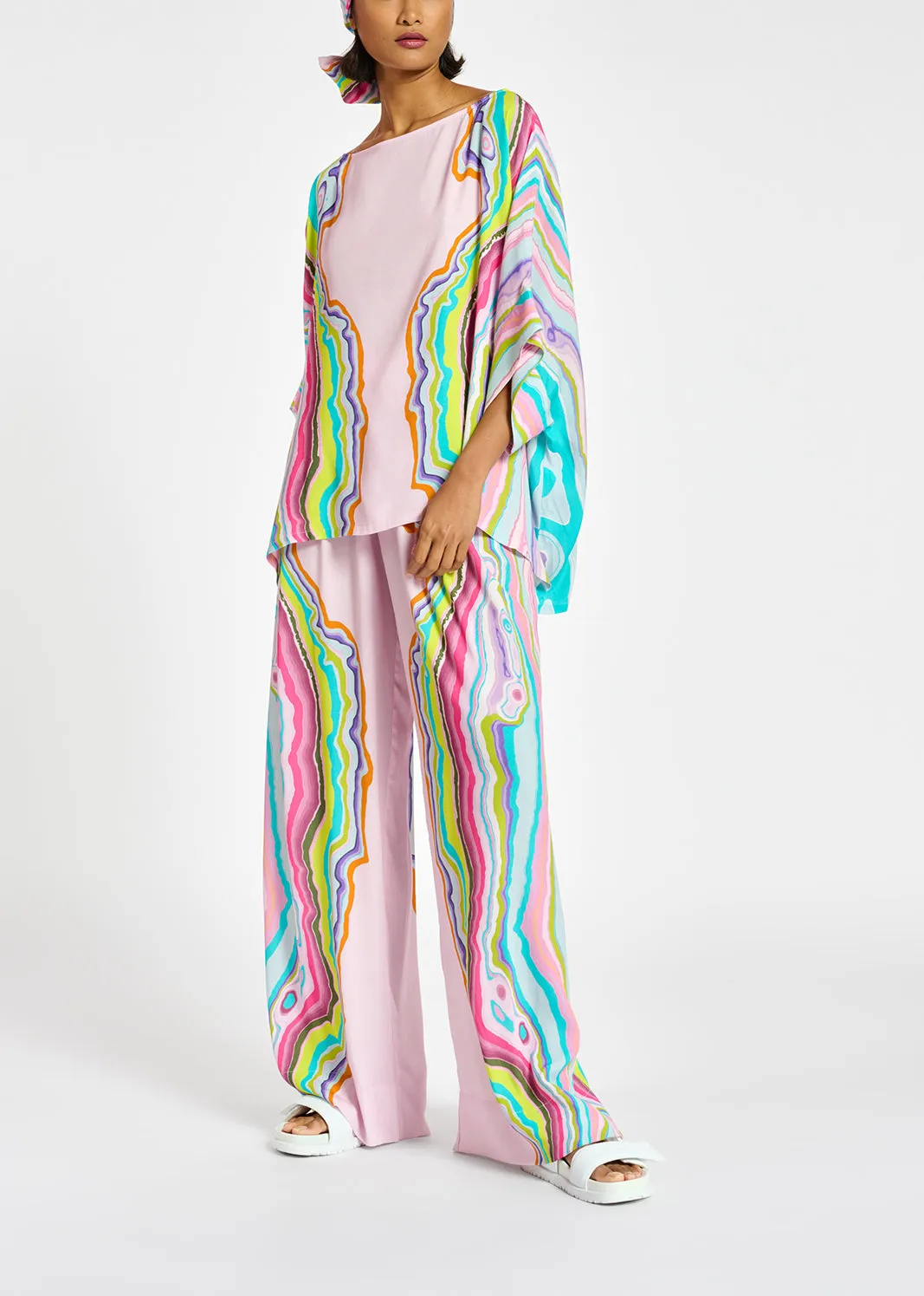 Lilac oversized top with multicolor print