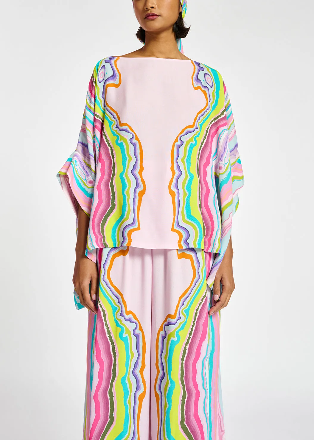 Lilac oversized top with multicolor print