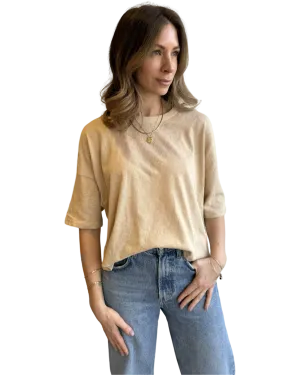 Linen oversized MAEVE tee in tan