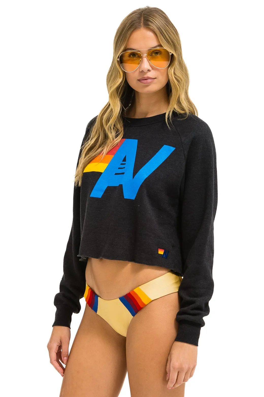 LOGO CROPPED CREW SWEATSHIRT - BLACK