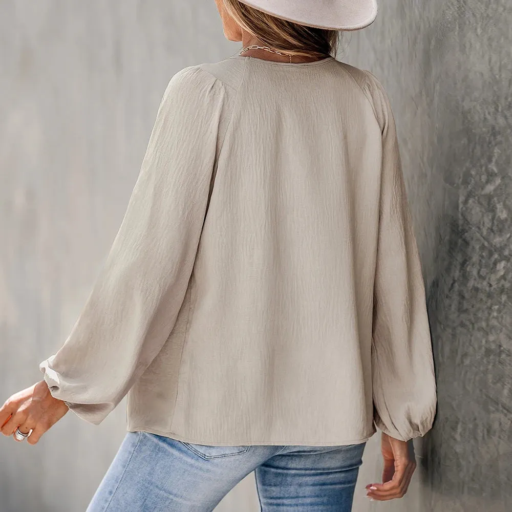 Long Peasant Sleeve Shirred Blouse