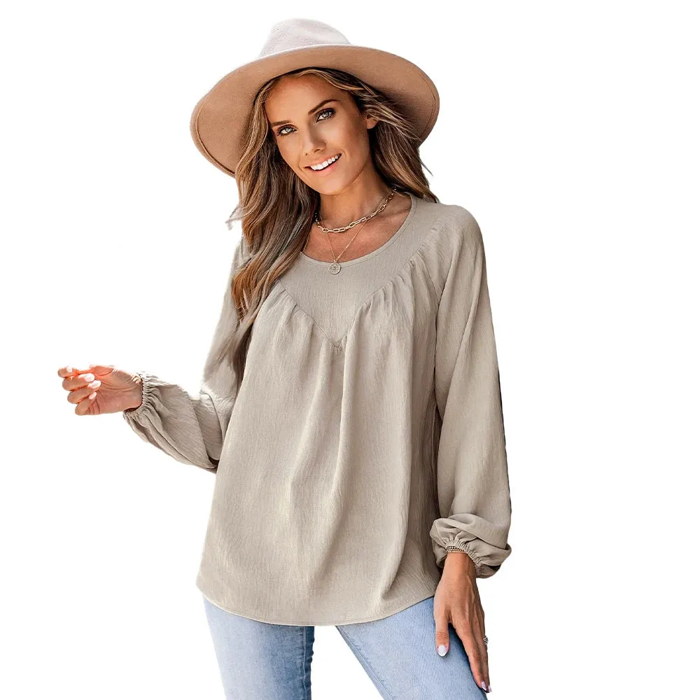 Long Peasant Sleeve Shirred Blouse