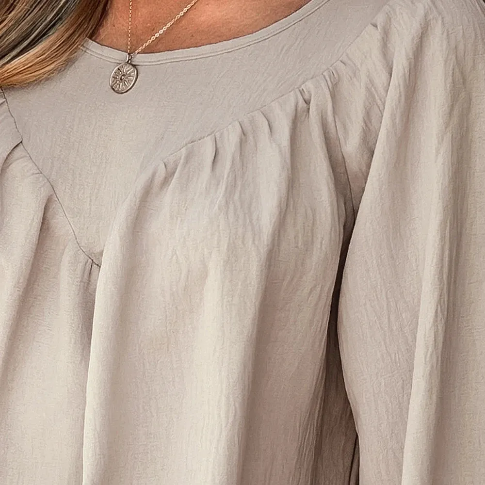 Long Peasant Sleeve Shirred Blouse
