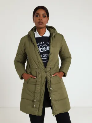 Long Sleeve Extra Length Puffer Jacket - Fatigue