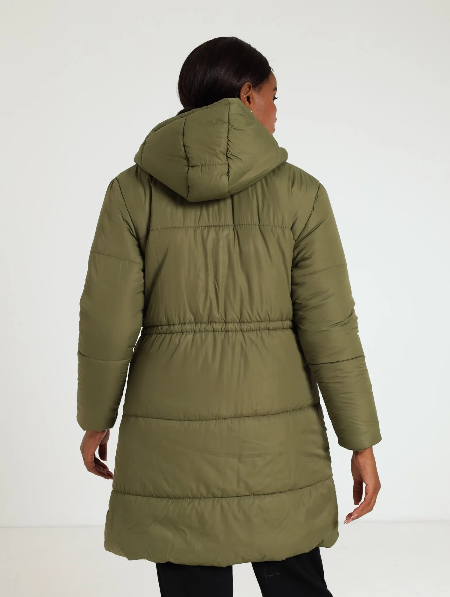 Long Sleeve Extra Length Puffer Jacket - Fatigue