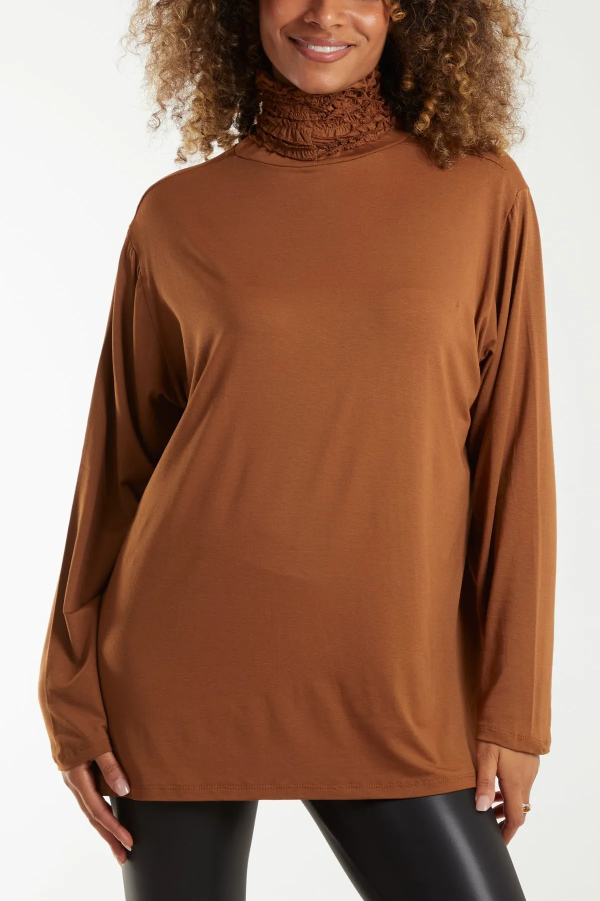 Long Sleeve Frill Turtle Neck Top