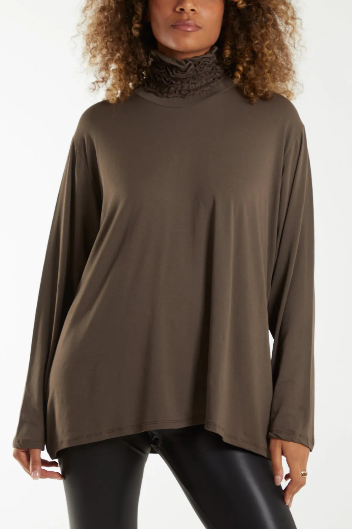 Long Sleeve Frill Turtle Neck Top