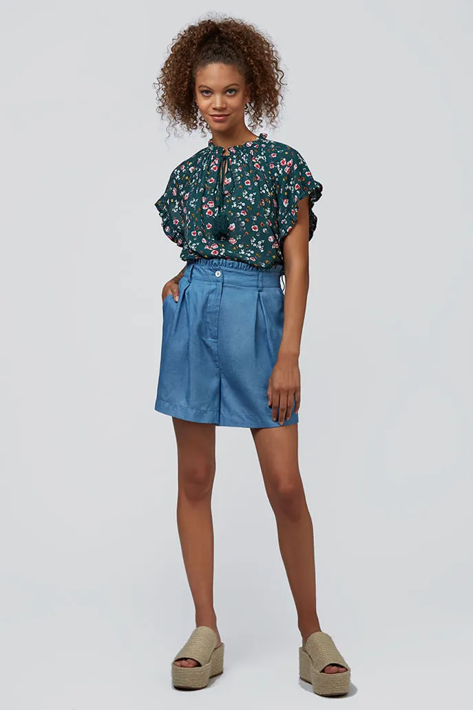 Louche Evelina Viola Tie Neck Frill Top