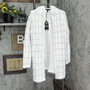 Love Ever After Womens Fuzzy Hooded OversiZe Open Front Cardigan White / Brown L