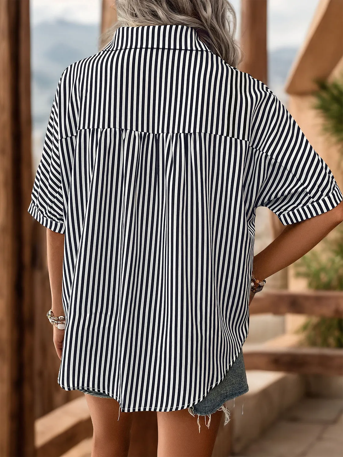 Lucia Striped Collared Neck Half Sleeve Shirt