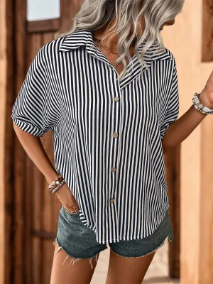 Lucia Striped Collared Neck Half Sleeve Shirt