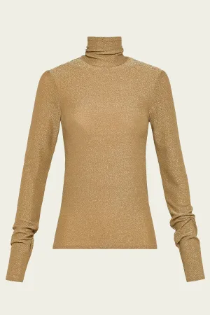 Lurex Jersey Turtle Neck T-Shirt in Oro