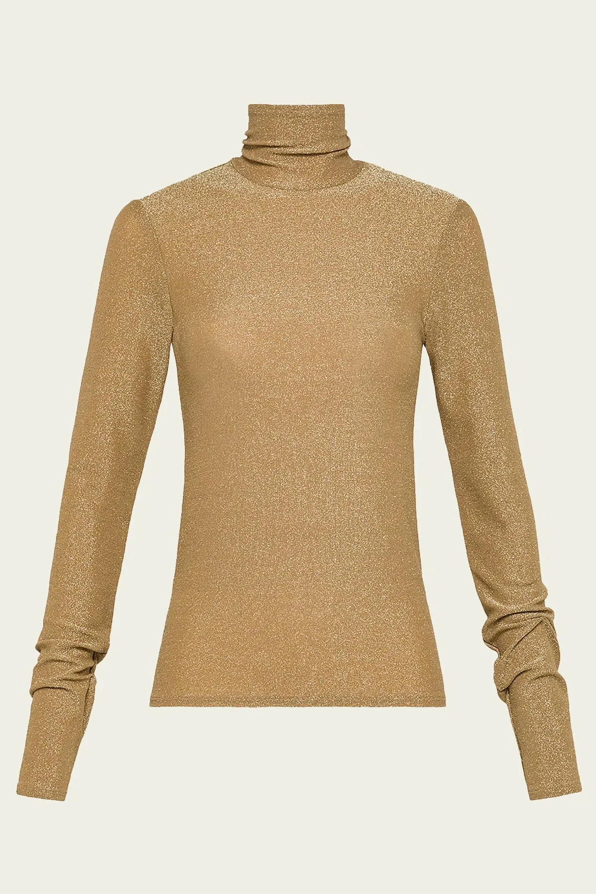 Lurex Jersey Turtle Neck T-Shirt in Oro