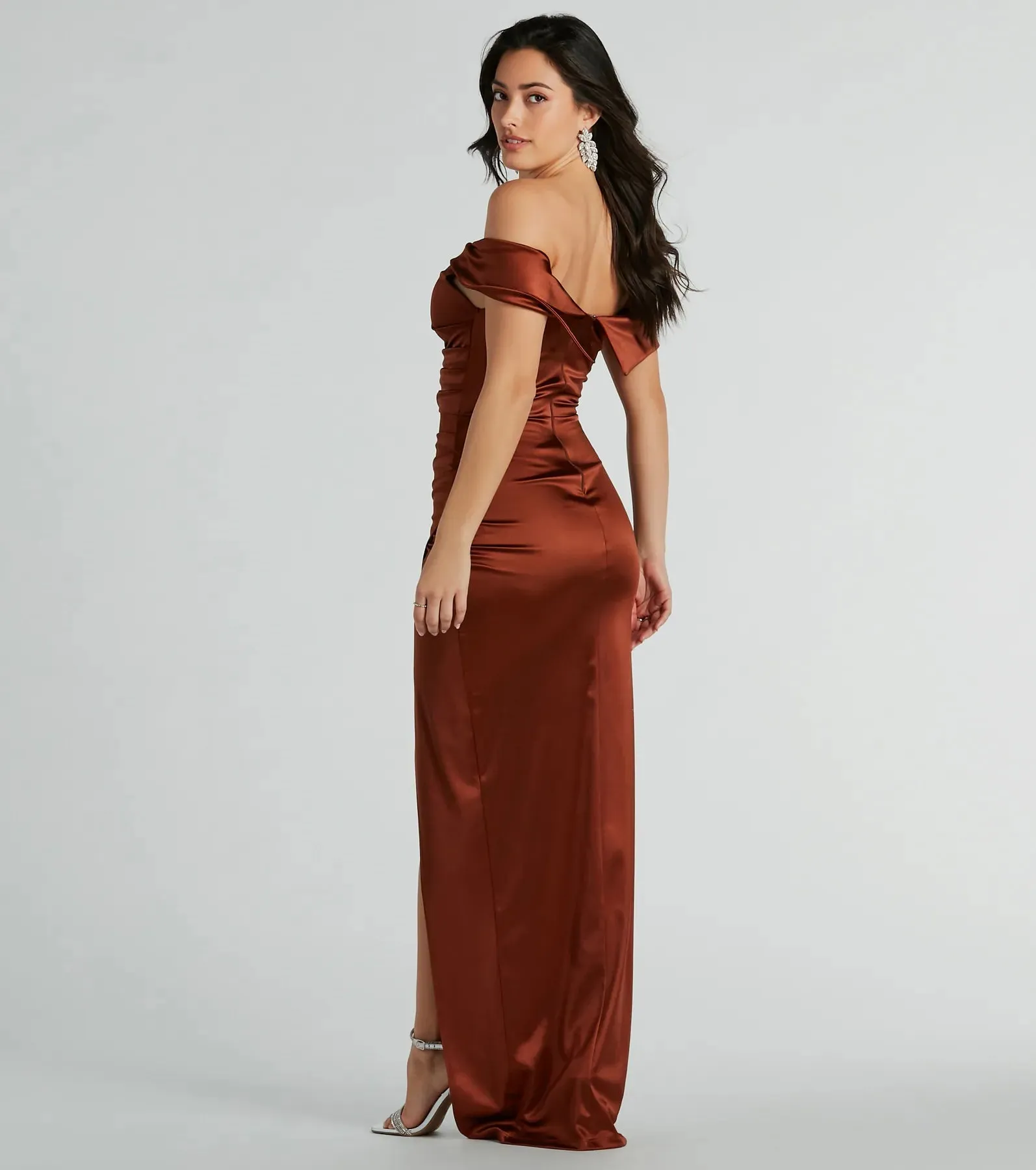 Maeva Formal Satin Off-The-Shoulder Dress