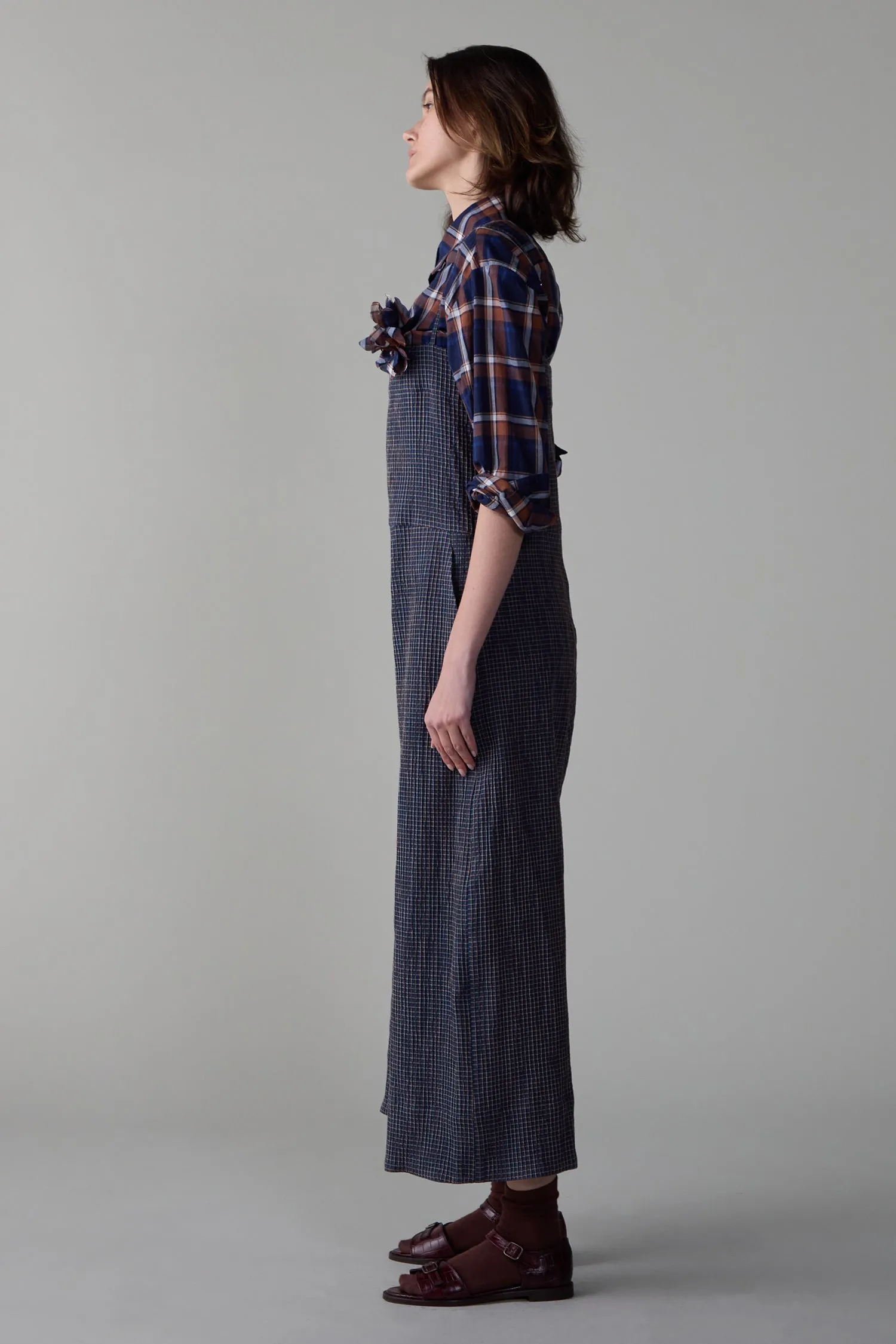 MALI JUMPSUIT | NAVY CHECK DOUBLE CLOTH
