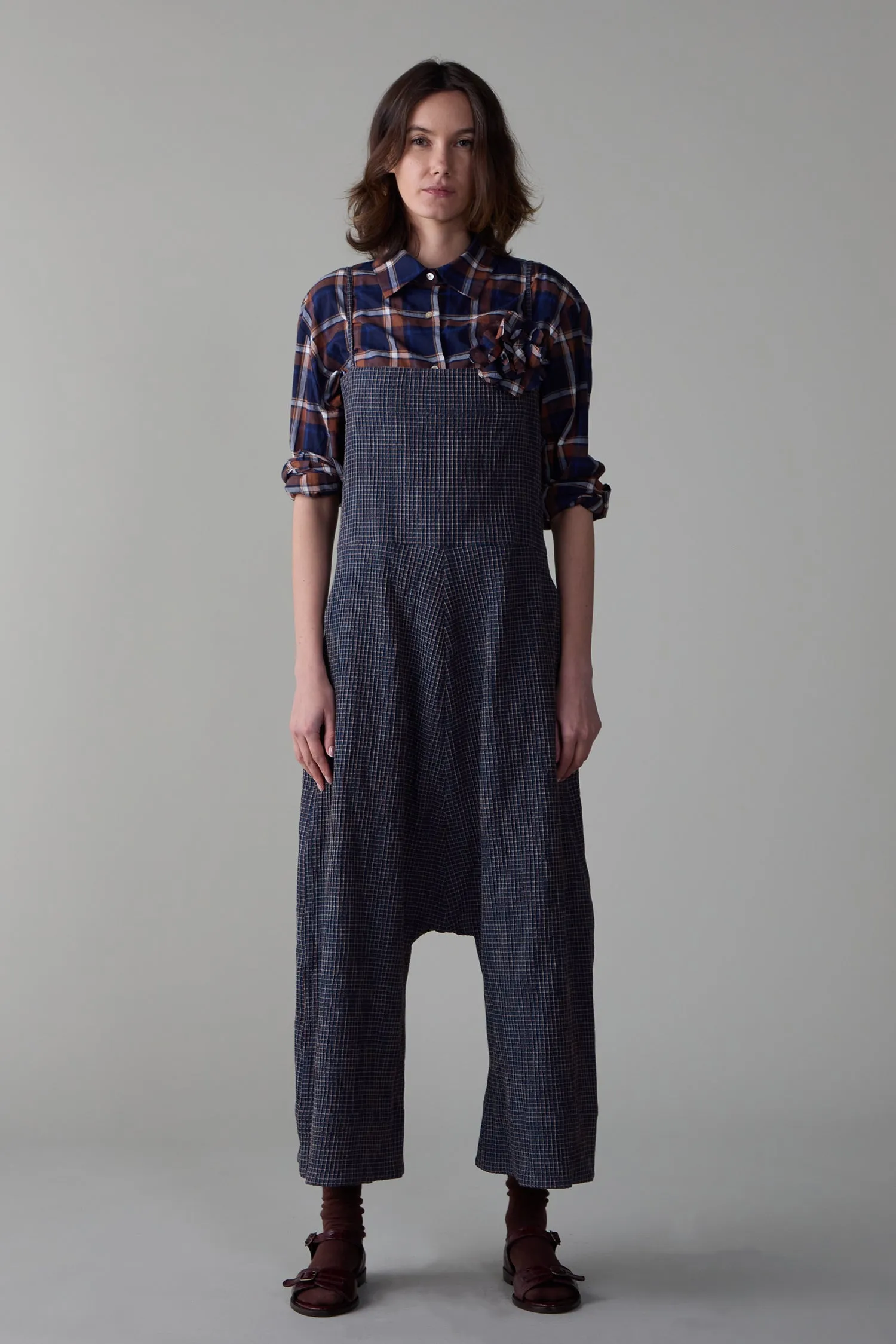 MALI JUMPSUIT | NAVY CHECK DOUBLE CLOTH