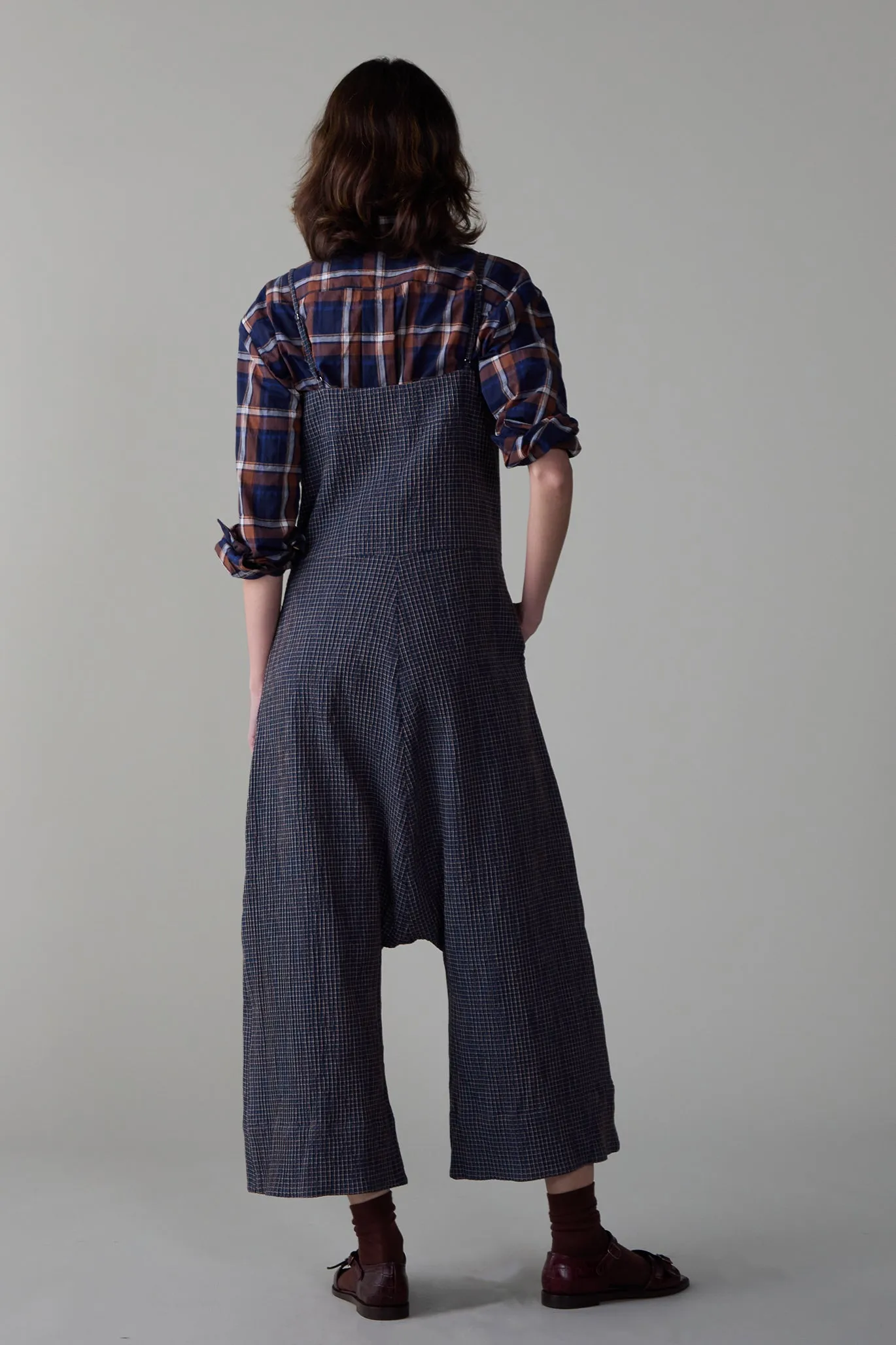 MALI JUMPSUIT | NAVY CHECK DOUBLE CLOTH