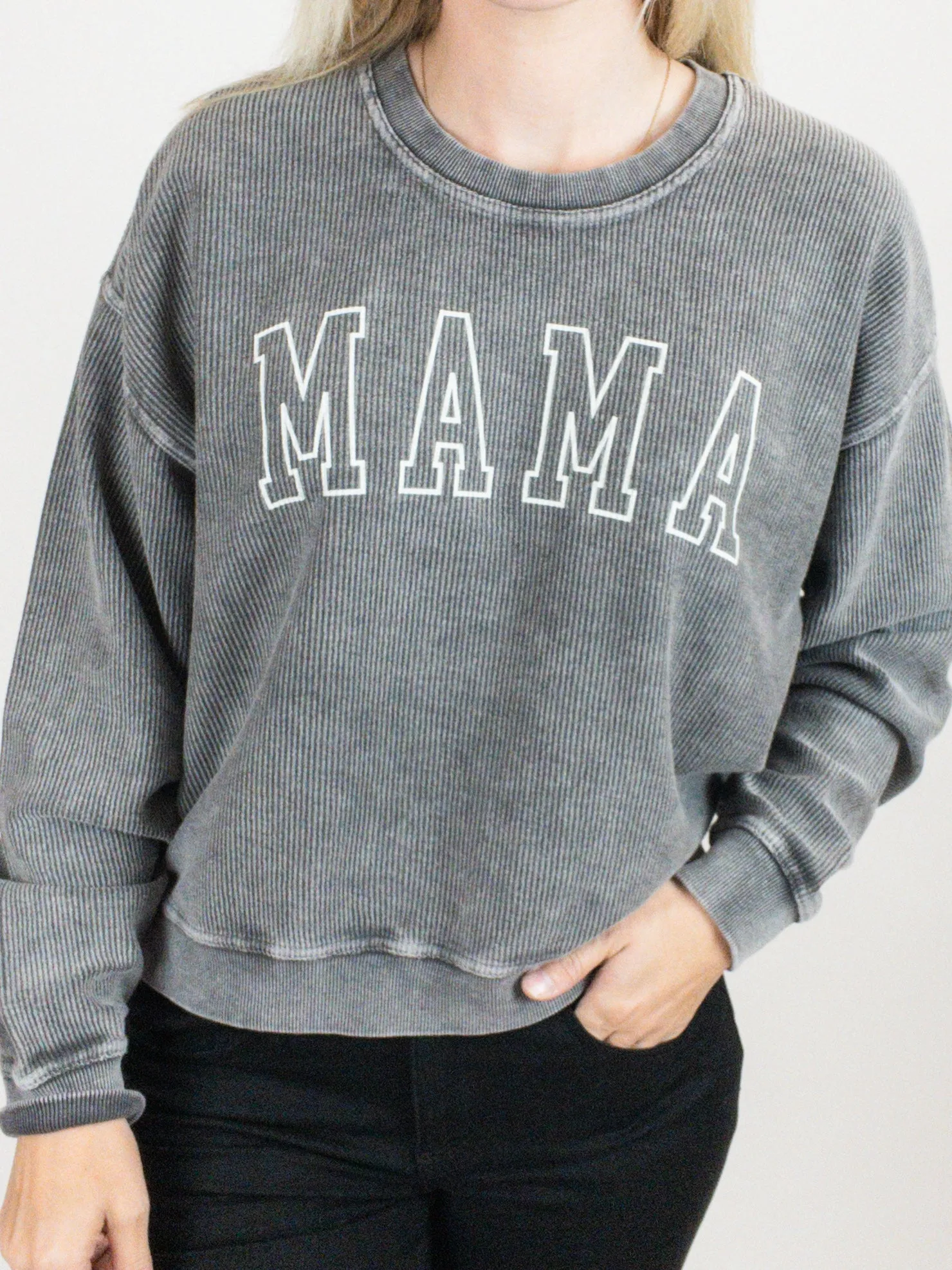 Mama Cropped Thermal Vintage Pullover