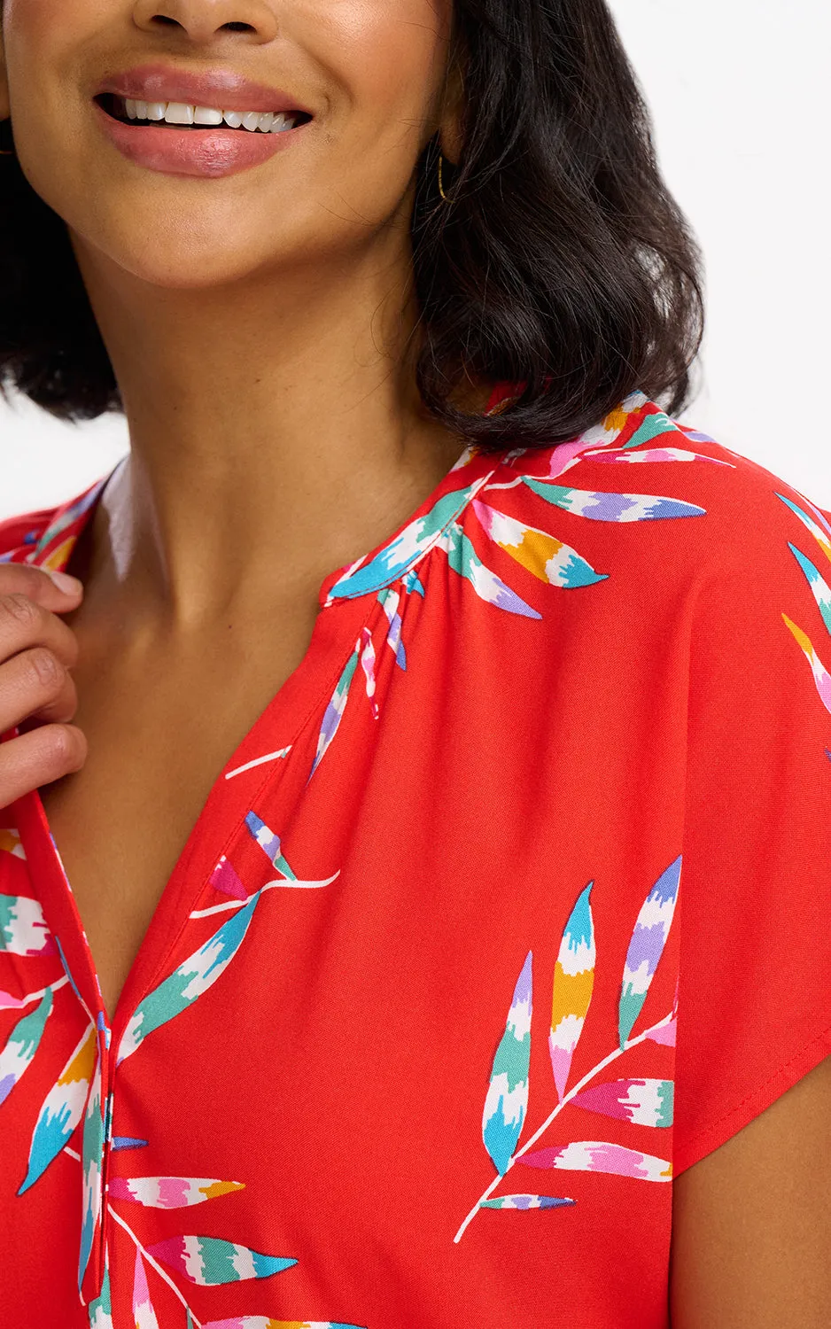 Marielle Blouse Red Rainbow Fronds