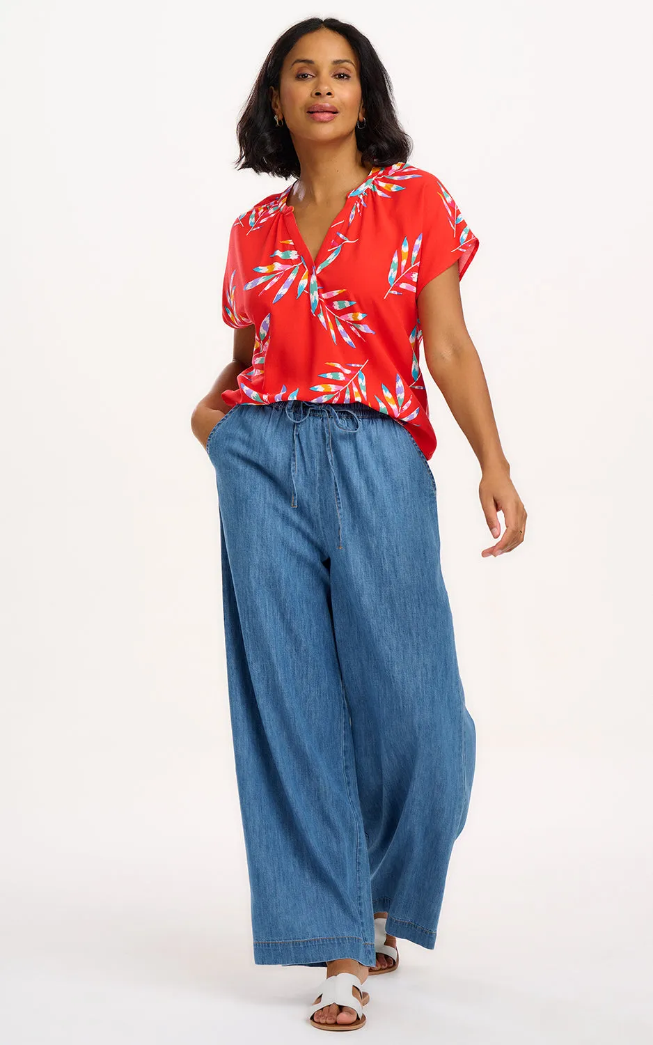 Marielle Blouse Red Rainbow Fronds