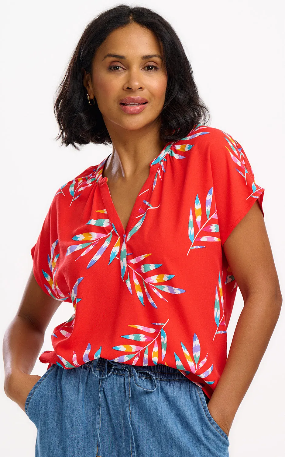 Marielle Blouse Red Rainbow Fronds