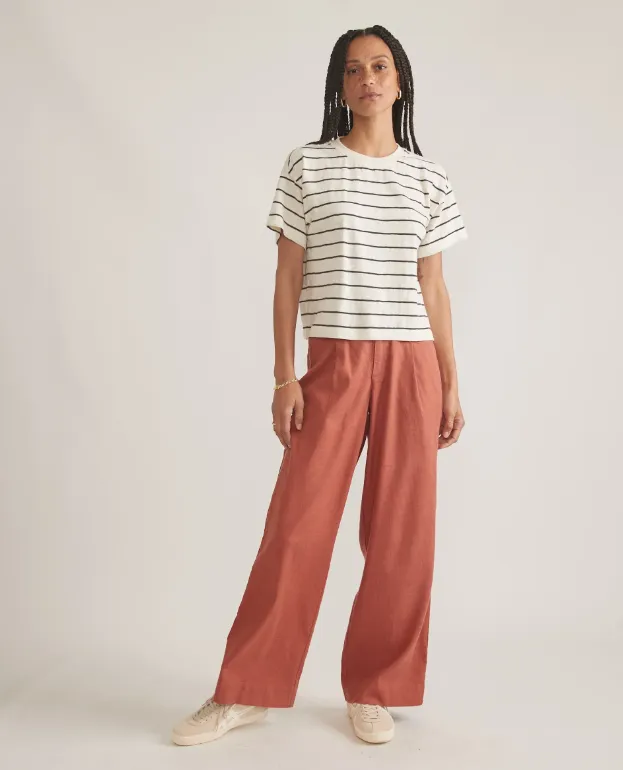 Marine Layer Sadie Vintage Slub Crop Tee in White/Black Stripe