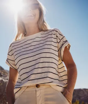 Marine Layer Sadie Vintage Slub Crop Tee in White/Black Stripe