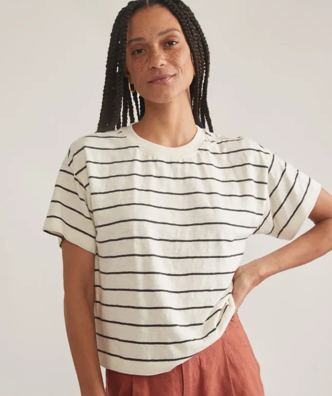 Marine Layer Sadie Vintage Slub Crop Tee in White/Black Stripe