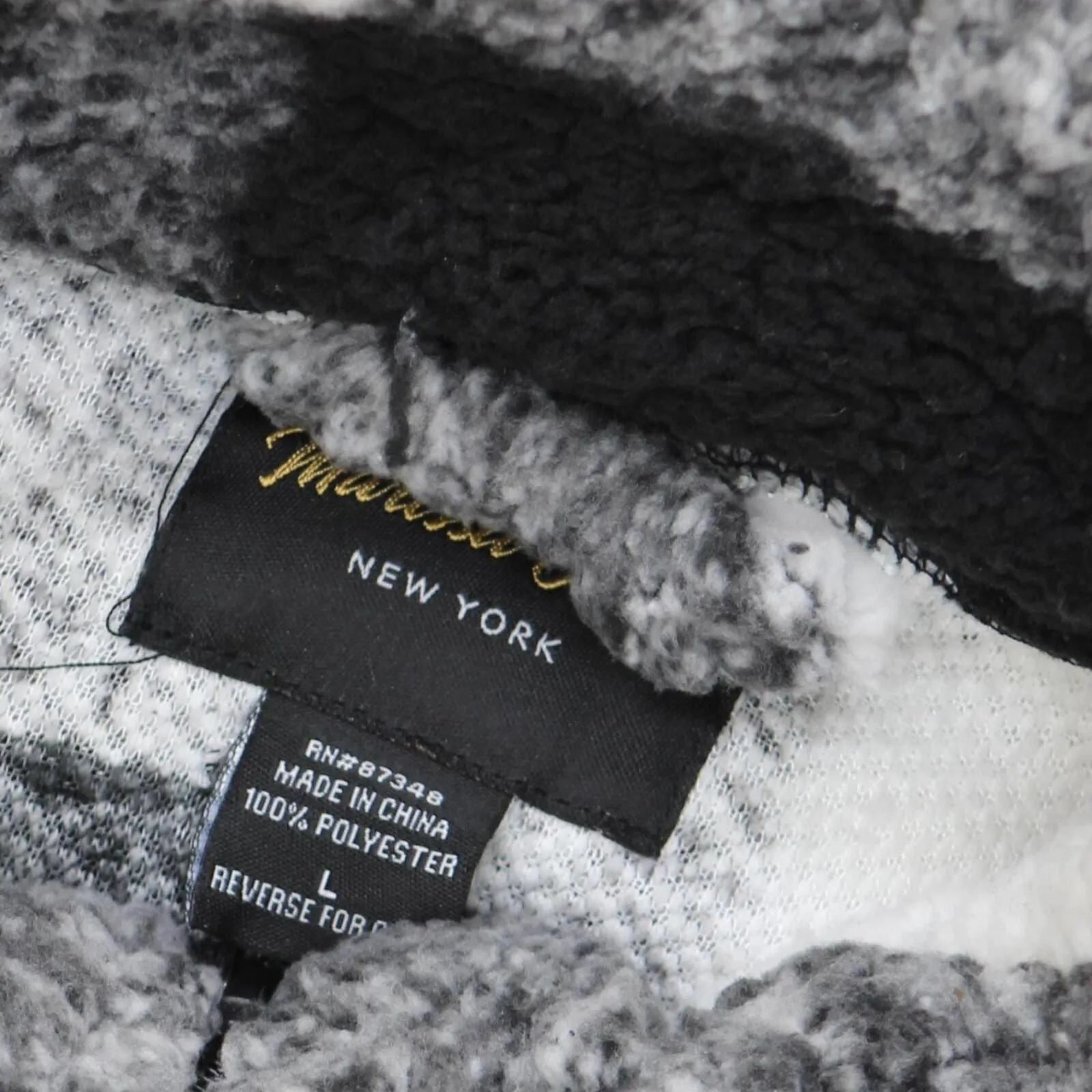 Marissa Olivia Womens Check Fuzzy 1/4 Zip Pullover Sweater Black / White Plaid L