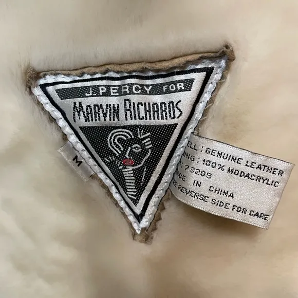 Marvin Richards Leather Fuzzy Zip Up Coat