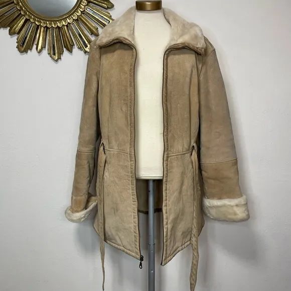 Marvin Richards Leather Fuzzy Zip Up Coat