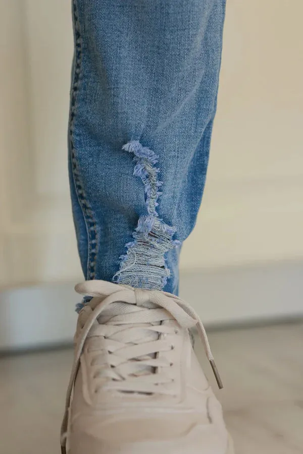 Medium Wash Distressed Straight-Leg Jeans