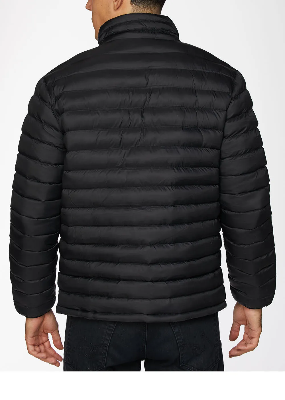 Men's Nylon Quilted Puffer Jacket-NJ640-Black