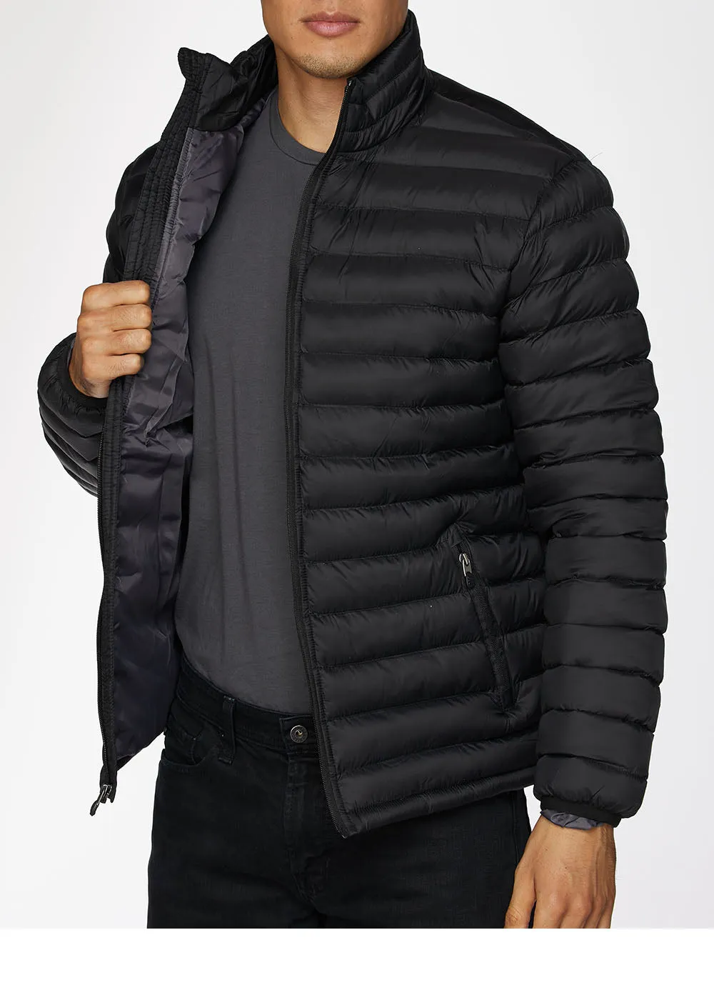 Men's Nylon Quilted Puffer Jacket-NJ640-Black