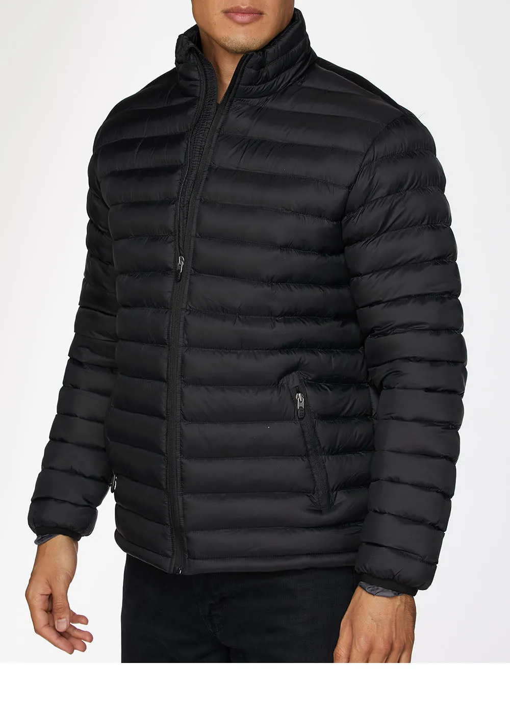 Men's Nylon Quilted Puffer Jacket-NJ640-Black