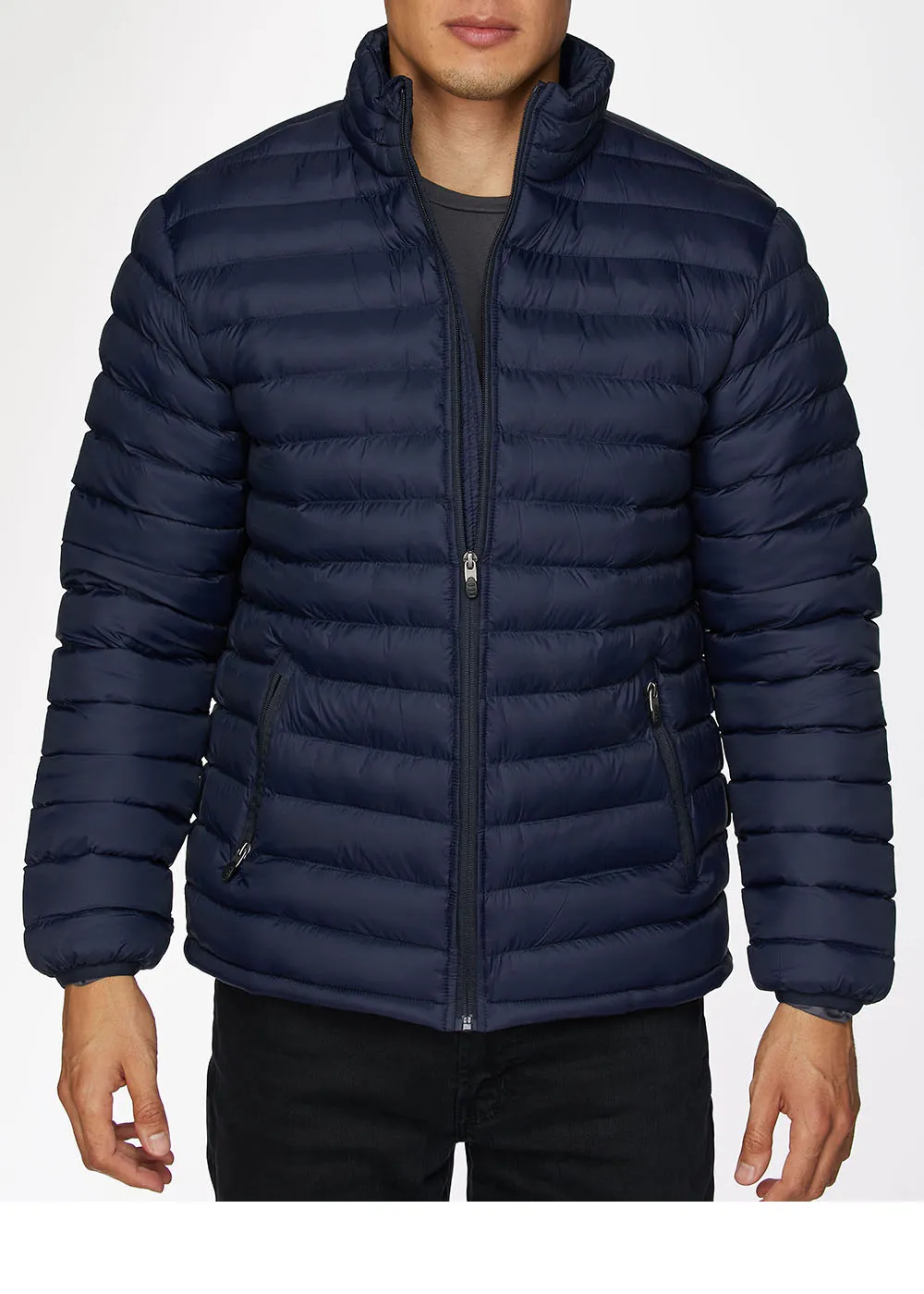 Men's Nylon Quilted Puffer Jacket-NJ640-Navy