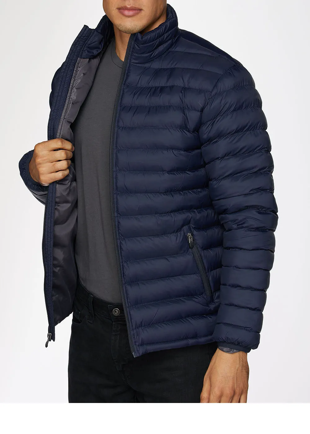 Men's Nylon Quilted Puffer Jacket-NJ640-Navy