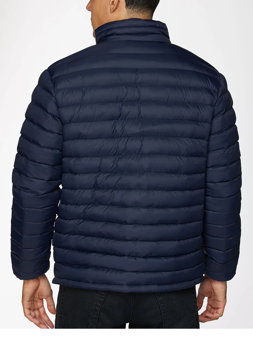 Men's Nylon Quilted Puffer Jacket-NJ640-Navy