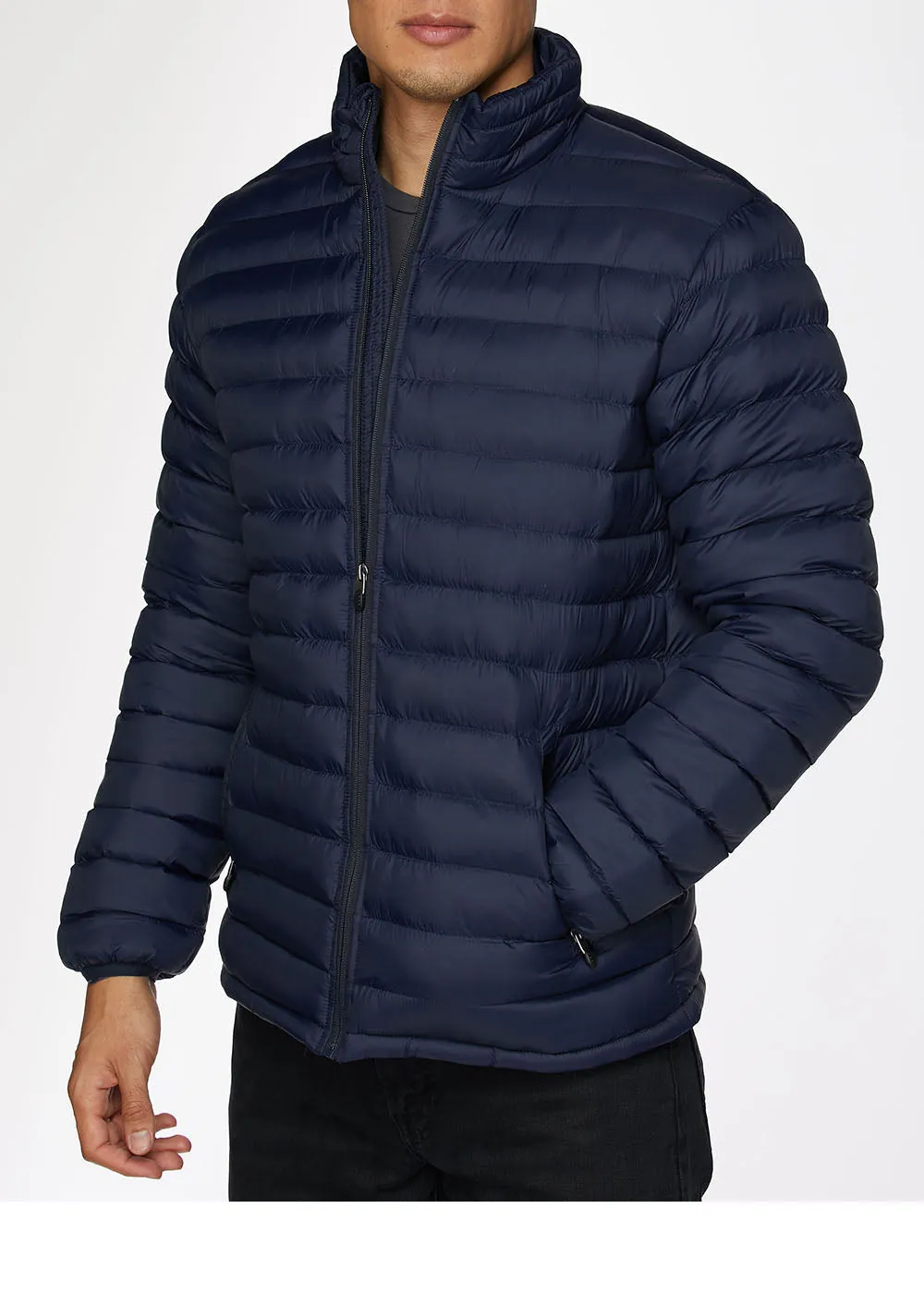 Men's Nylon Quilted Puffer Jacket-NJ640-Navy