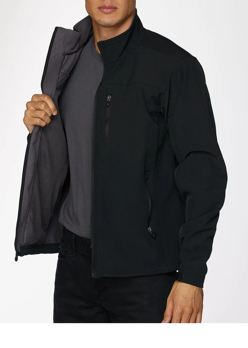 Men's Soft Shell Bonded Jacket-NJ650-Black-Grey